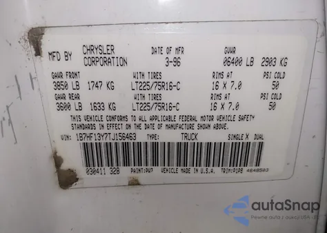 1996 Dodge Ram 1500 from USA, damaged, VIN 1B7HF13Y7TJ156463